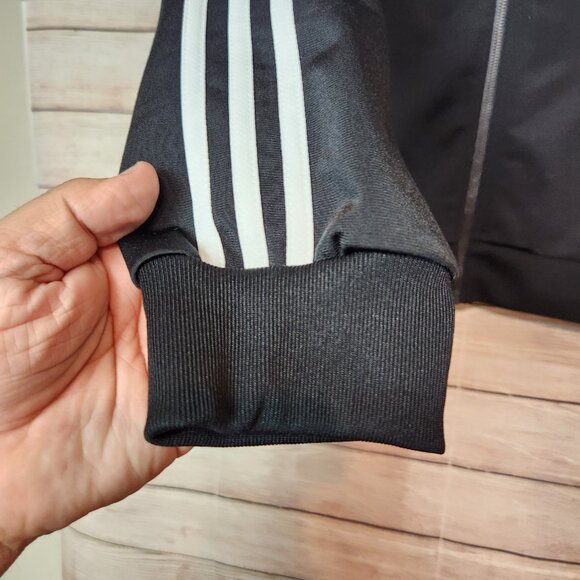 Men’s Large Adidas Track Jacket Black White Zipper Pockets Logo RN 88387 - Picture 5 of 16